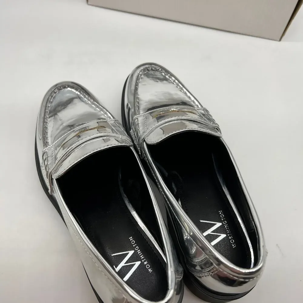 Worthington Ellen Womens Round Closed Toe Loafers Silver Size 6M